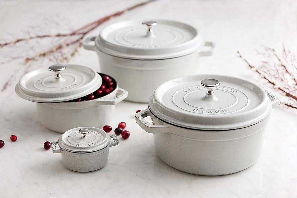 Alt View 13. Staub - Cast Iron 5.5-qt Round Cocotte - White Truffle.