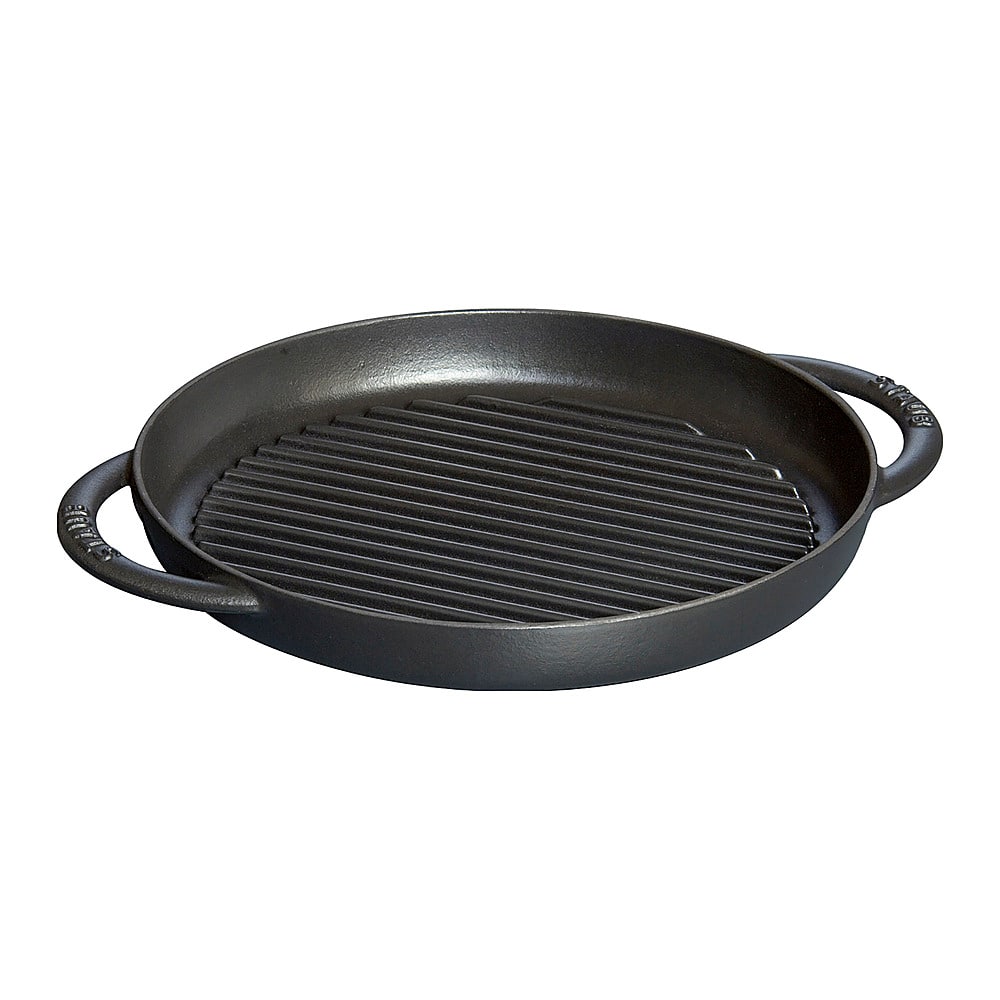 Angle View: Staub Cast Iron 10-inch Pure Grill - Black Matte - Matte Black