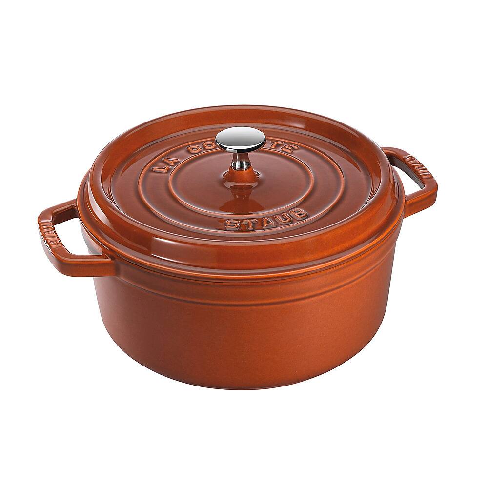 Angle View: Staub Cast Iron 4-qt Round Cocotte - Burnt Orange - Burnt Orange