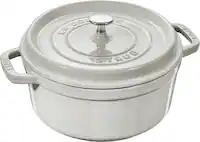 Angle. Staub - Cast Iron 4-qt Round Cocotte - White Truffle.