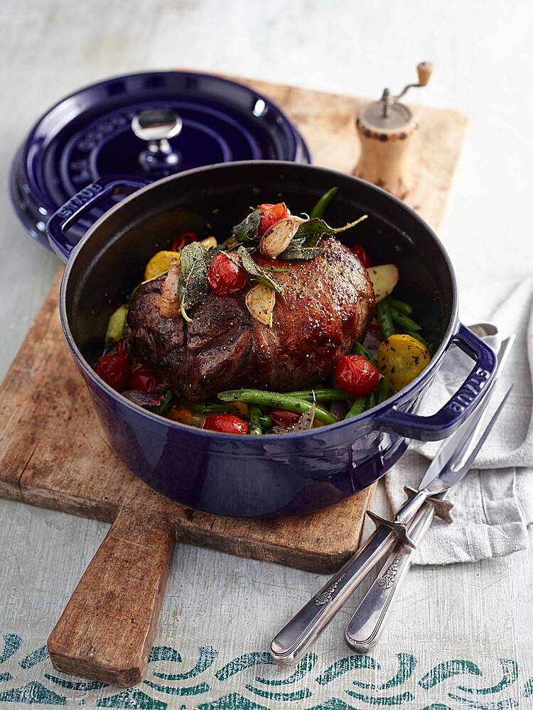 Alt View 13. Staub - Cast Iron 5.5-qt Round Cocotte - Dark Blue.