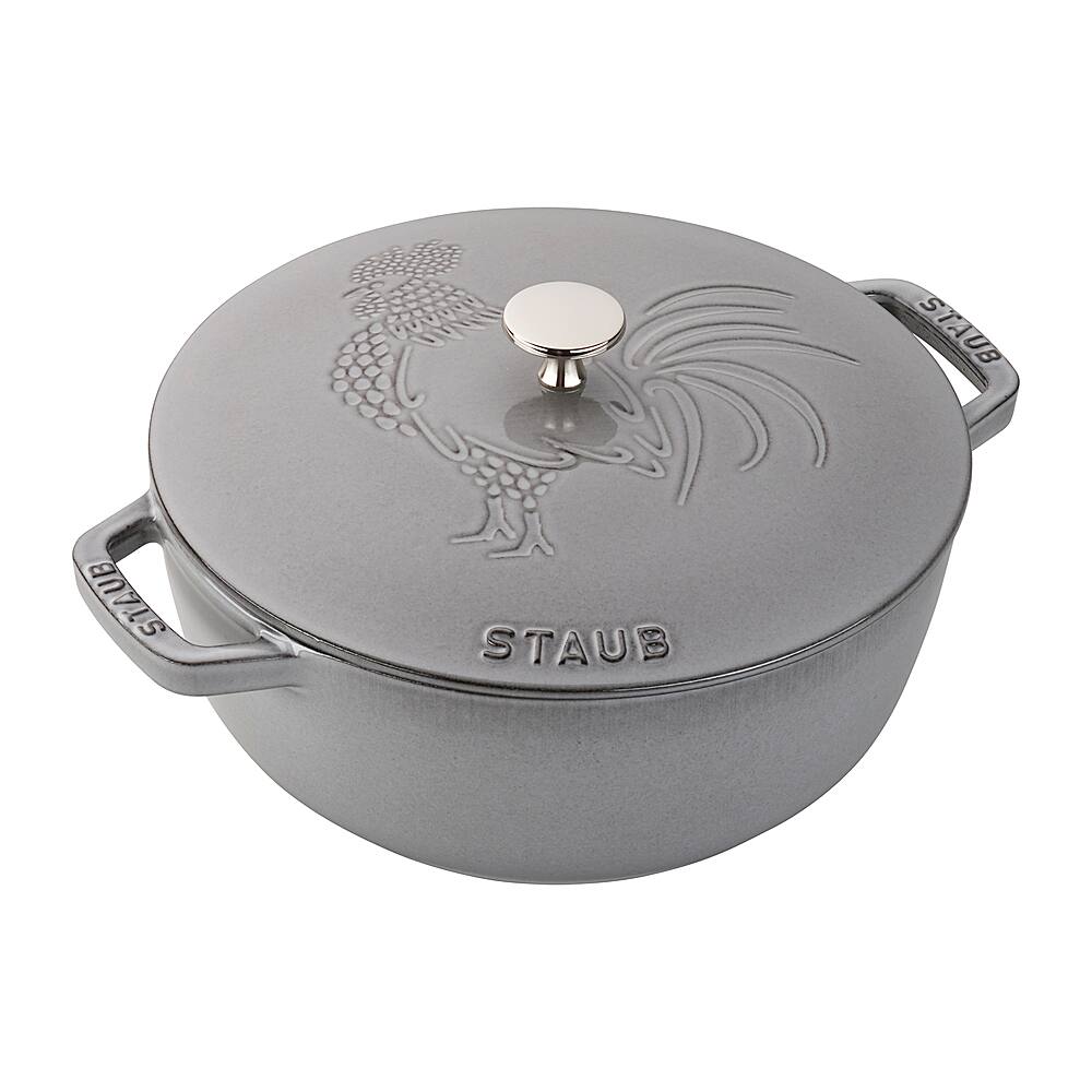 Angle View: Staub Cast Iron 3.75-qt Essential French Oven Rooster - Graphite Grey - Graphite Grey