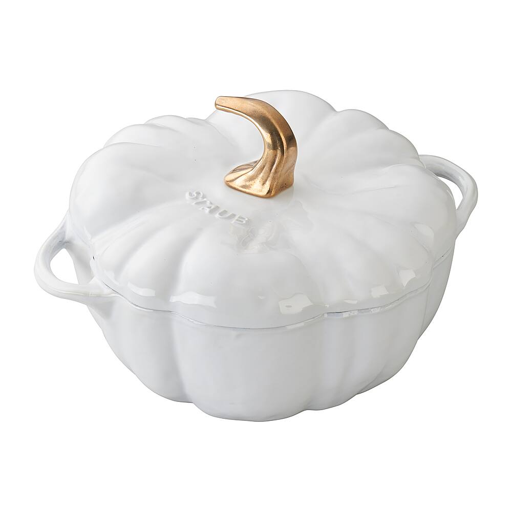 Angle. Staub - Cast Iron 3.5-qt Pumpkin Cocotte - White.