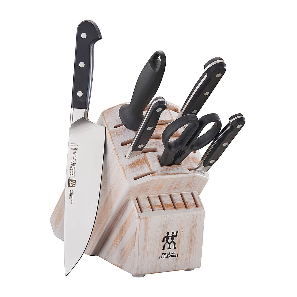 Angle View: ZWILLING Pro 7-pc Knife Block Set - Rustic White - White