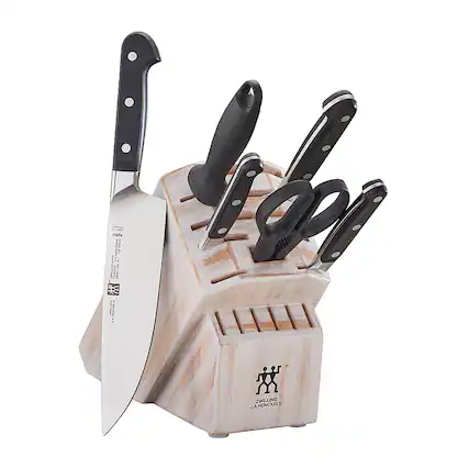 Angle. ZWILLING - ZWILLING Pro 7-pc Knife Block Set - Rustic White - White.