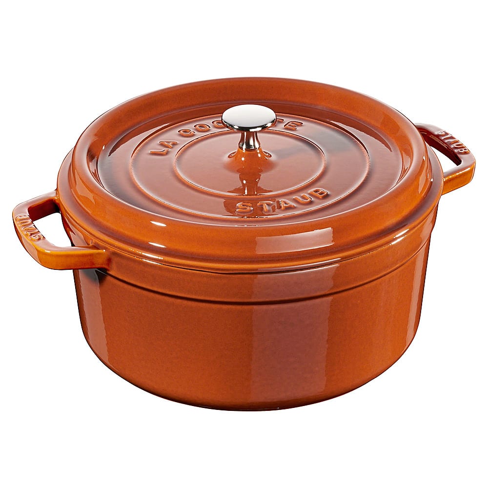 Angle View: Staub Cast Iron 5.5-qt Round Cocotte - Burnt Orange - Burnt Orange