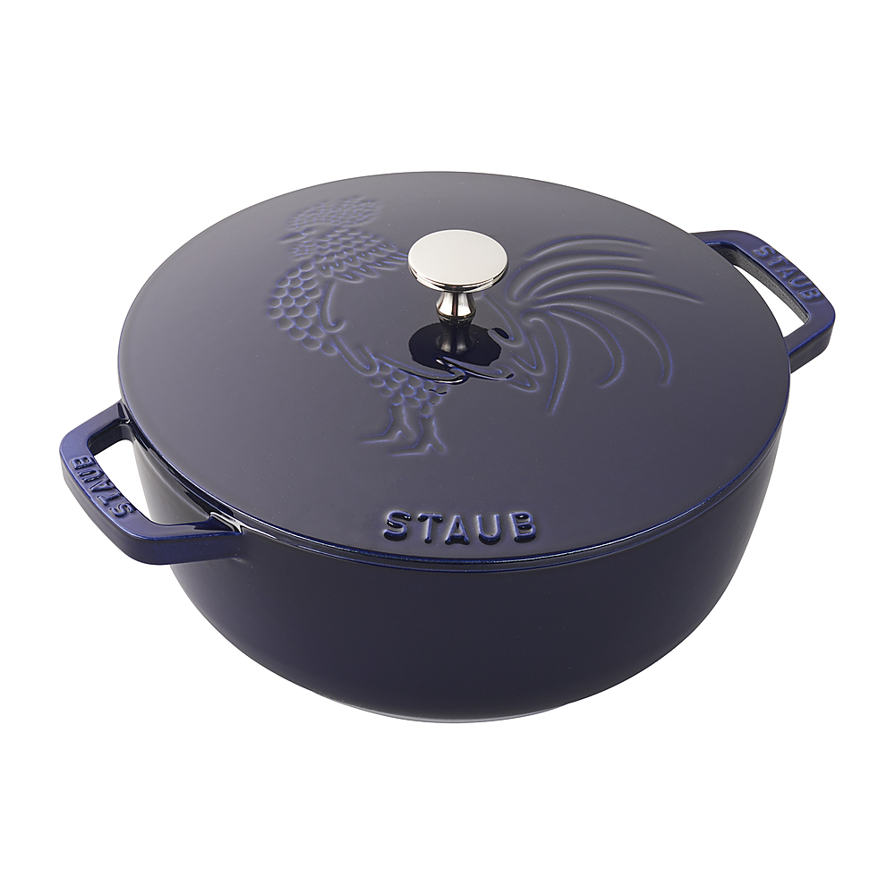 Angle View: Staub Cast Iron 3.75-qt Essential French Oven Rooster - Dark Blue - Dark Blue
