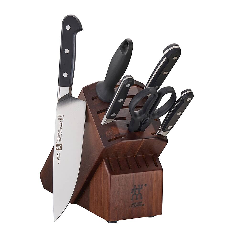 Angle View: ZWILLING Pro 7-pc Knife Block Set - Acacia - Brown