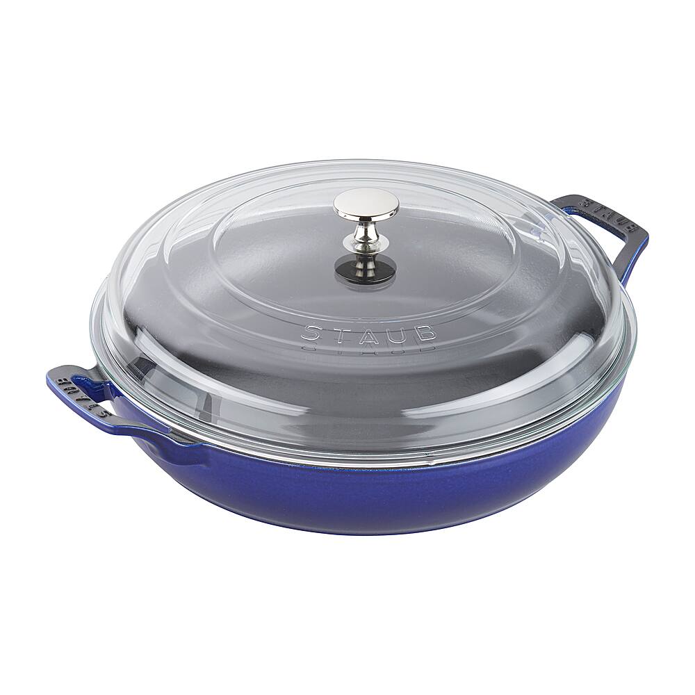 Angle View: Staub Cast Iron 3.5-qt Braiser with Glass Lid - Dark Blue - Dark Blue