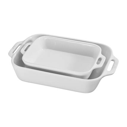 Angle. Staub - Ceramics 2-piece Rectangular Baking Dish Set - White.