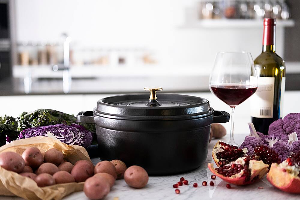 Alt View 11. Staub - Cast Iron 4-qt Round Cocotte - Matte Black.