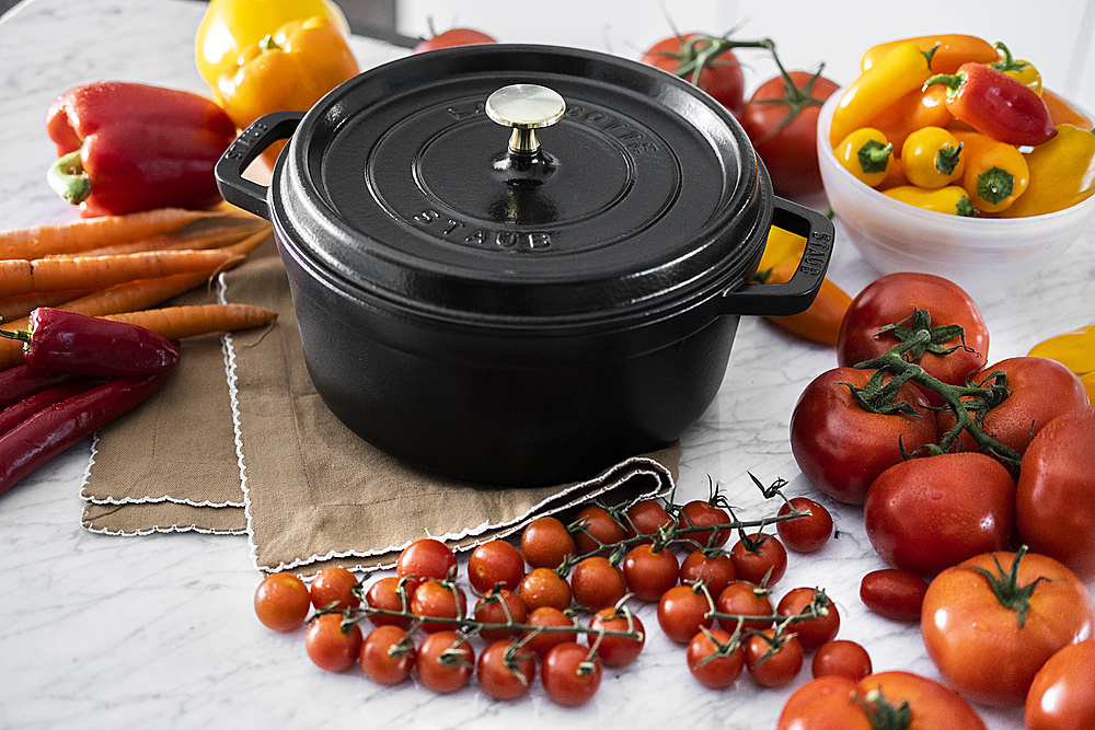 Staub 4-Quart Cast Iron Round Cocotte with Glass Lid - Black