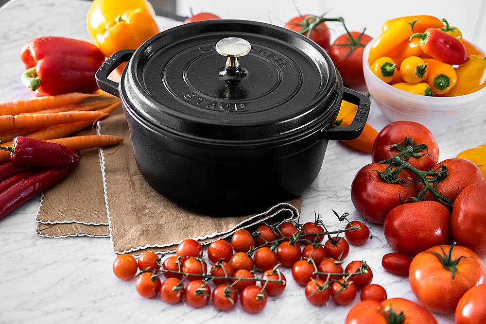 Alt View 12. Staub - Cast Iron 4-qt Round Cocotte - Matte Black.