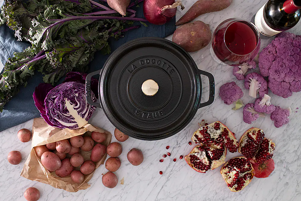 Alt View 13. Staub - Cast Iron 4-qt Round Cocotte - Matte Black.