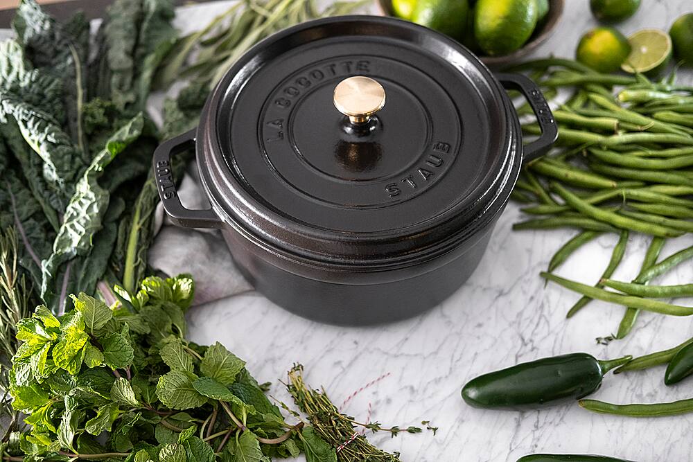 Alt View 14. Staub - Cast Iron 4-qt Round Cocotte - Matte Black.