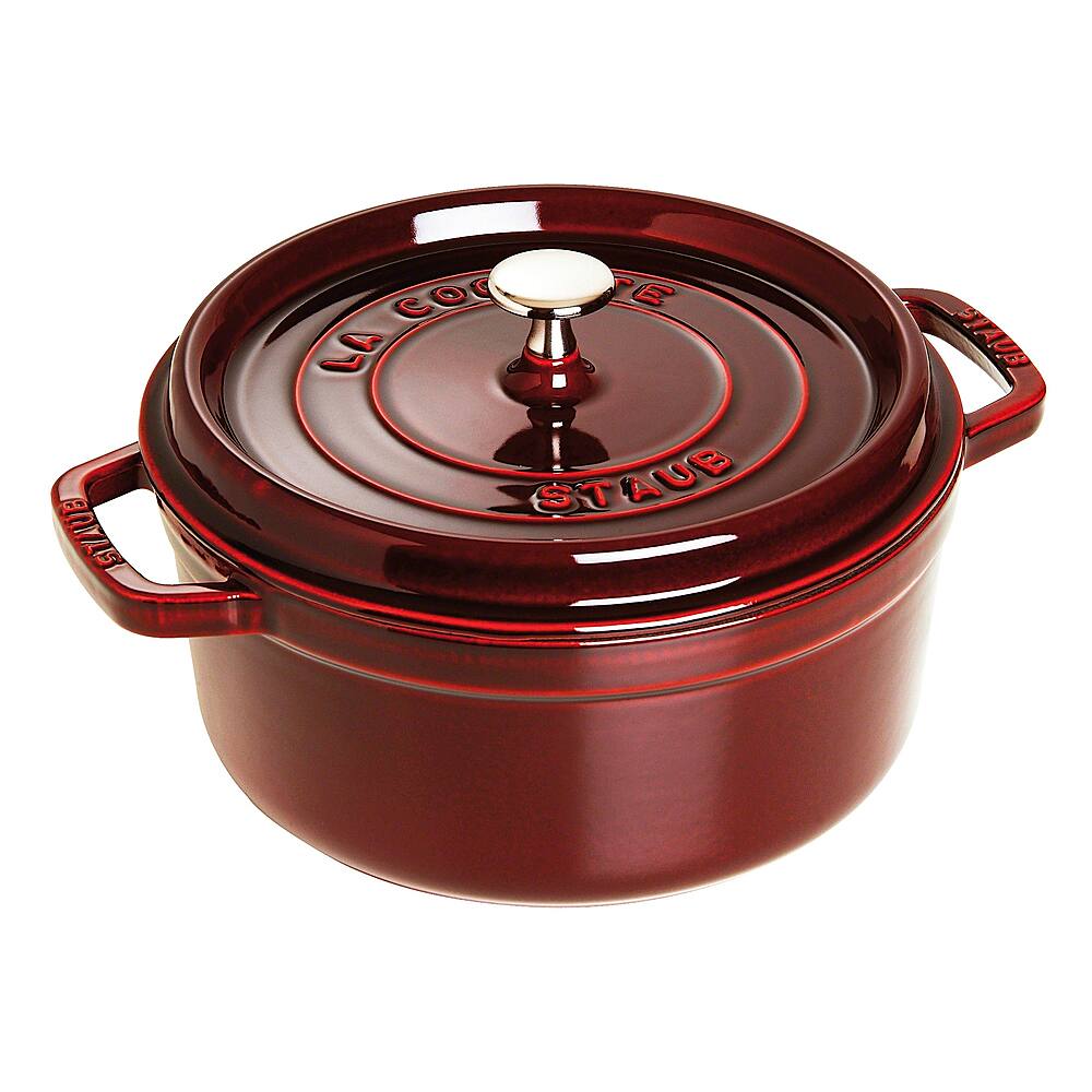 Angle View: Staub Cast Iron 4-qt Round Cocotte - Grenadine - Grenadine