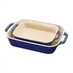 Angle. Staub - Ceramics 2-piece Rectangular Baking Dish Set - Dark Blue.