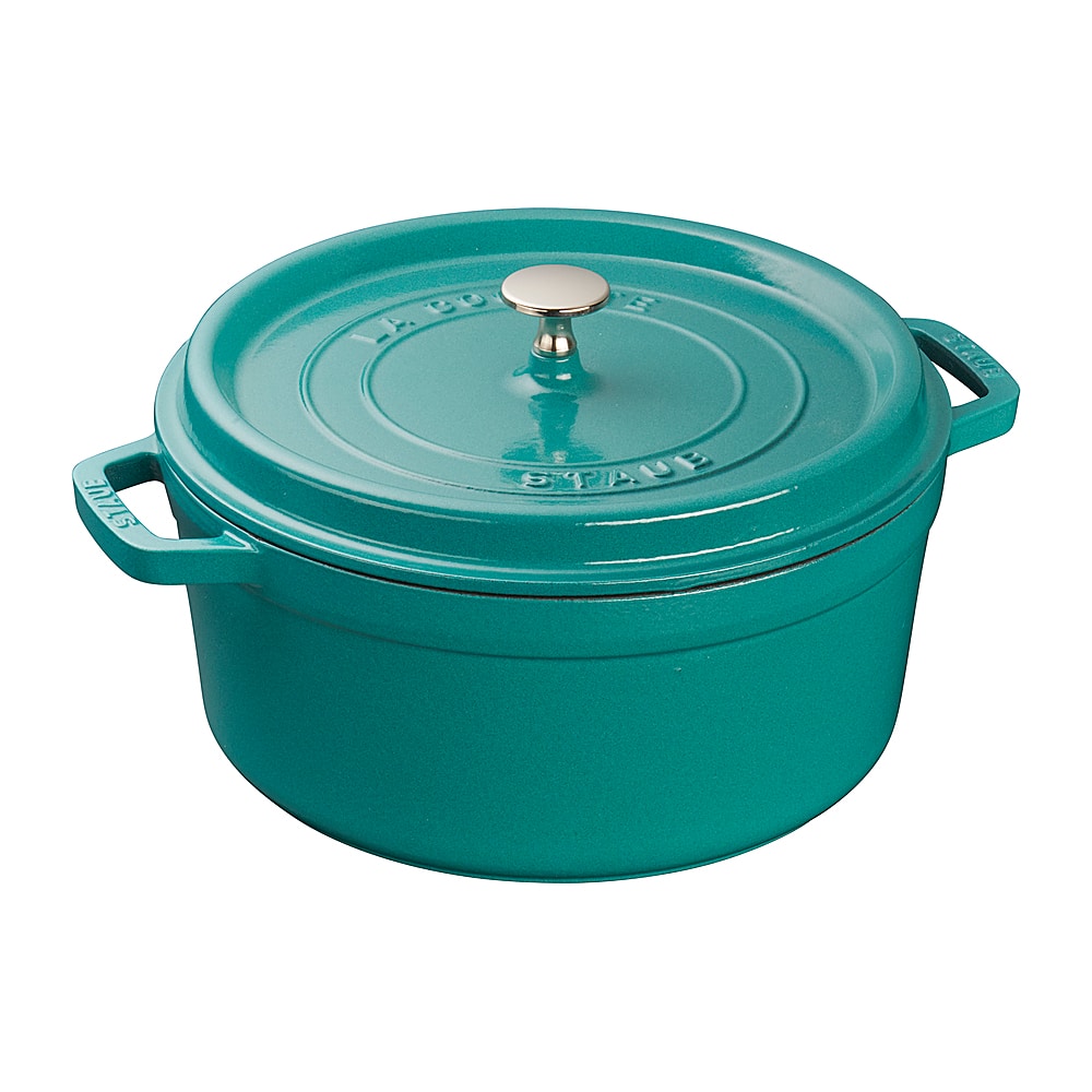 Angle View: Staub Cast Iron 5.5-qt Round Cocotte - Turquoise - Turquoise