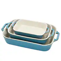 Staub - Ceramics 3-piece Rectangular Baking Dish Set - Rustic Turquoise - Angle_Zoom