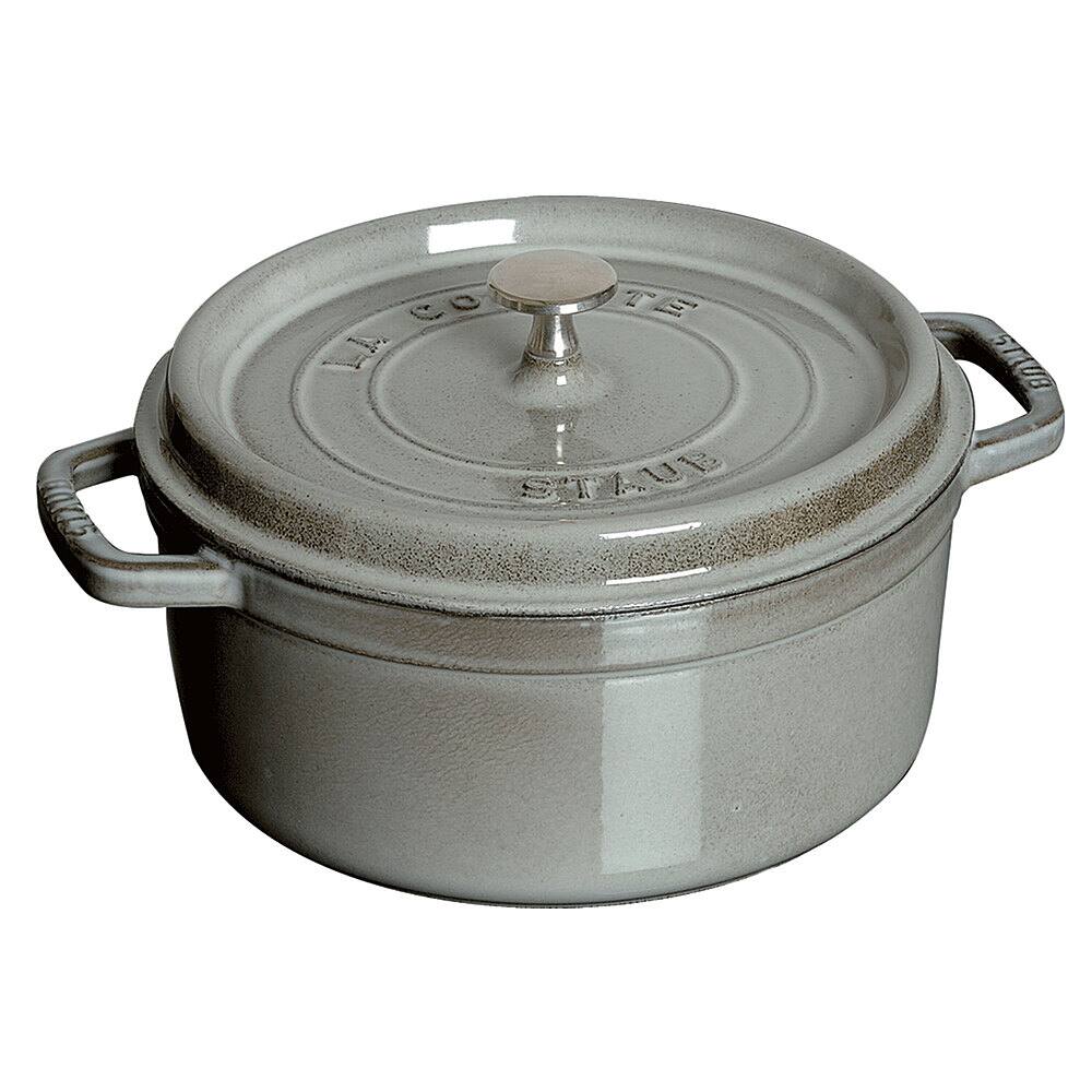 Angle View: Staub Cast Iron 5.5-qt Round Cocotte - Graphite Grey - Graphite Grey