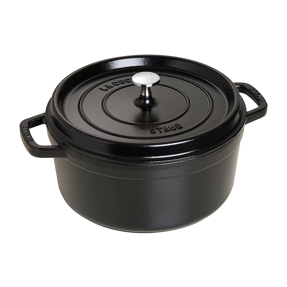 Angle View: Staub Cast Iron 5.5-qt Round Cocotte - Matte Black - Matte Black