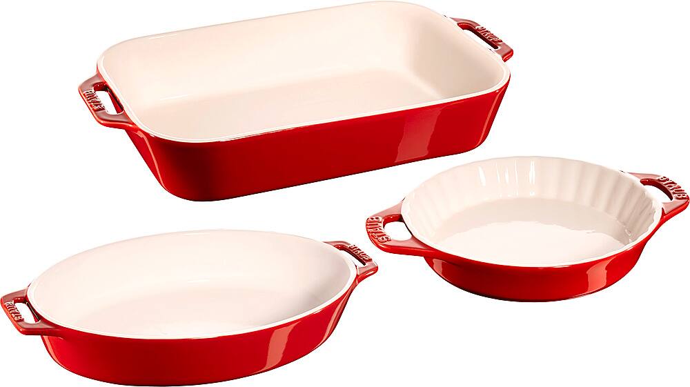 Angle. Staub - Ceramics 3-piece Mixed Baking Dish Set - Cherry.