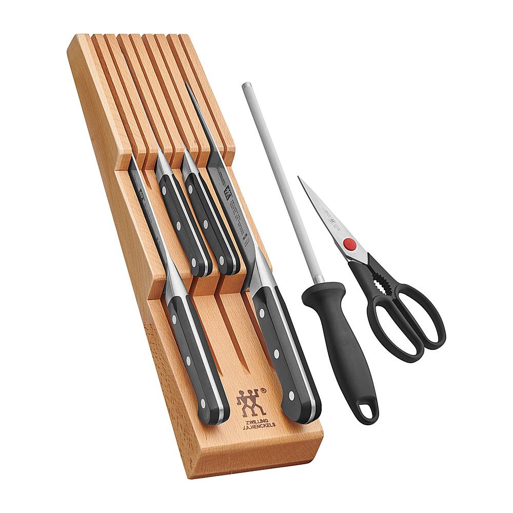 Angle. ZWILLING - Pro 7-pc Knife Block Set with In-Drawer Knife Tray - Black.
