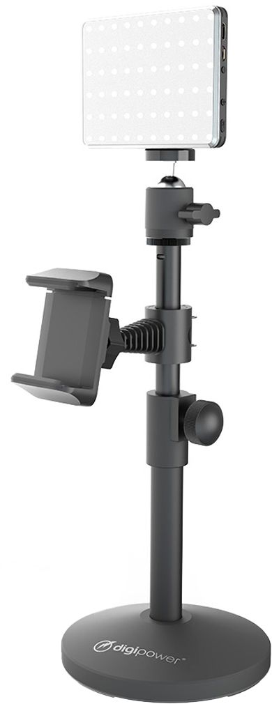 Angle View: Digipower - The Achiever - Video Call Pro kit with 60 LED Light, Stand & Smartphone Holder - Black
