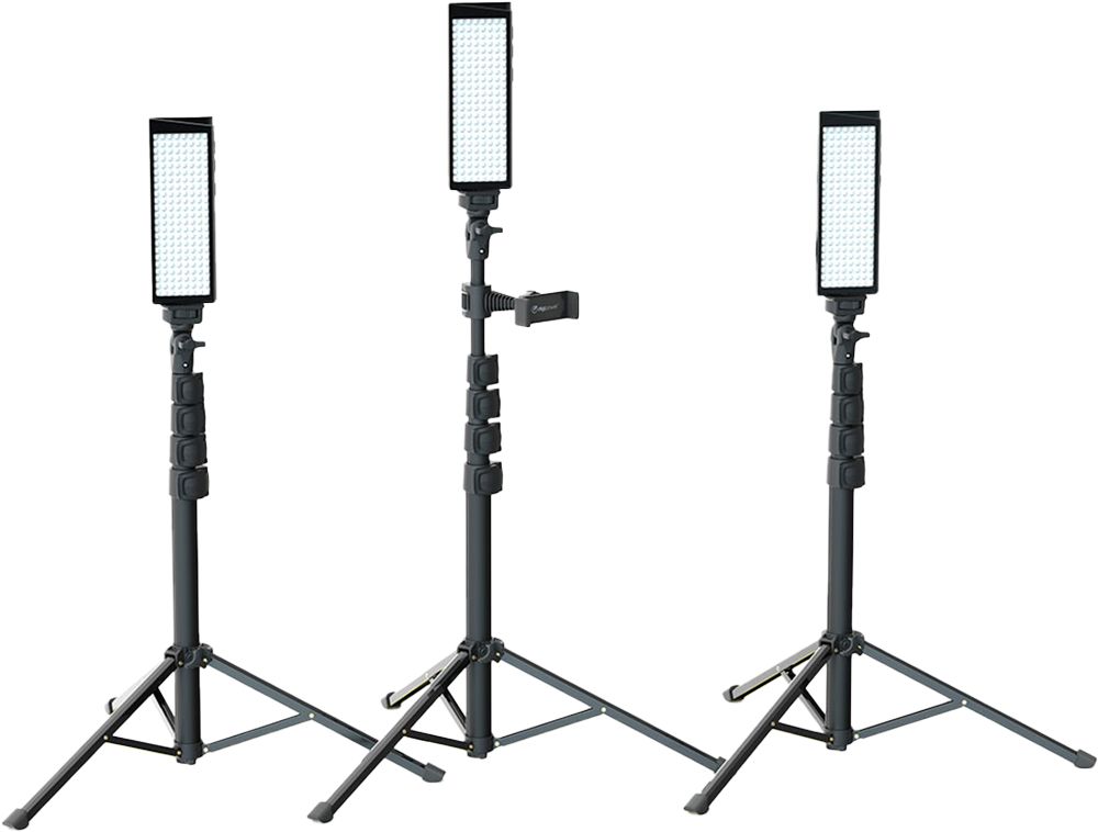 Angle View: Digipower - PRO3 - Three Point Lighting Set – Three 180LED Lights & Three Pro Stands Kit For Content Creation & Vlogging - Black