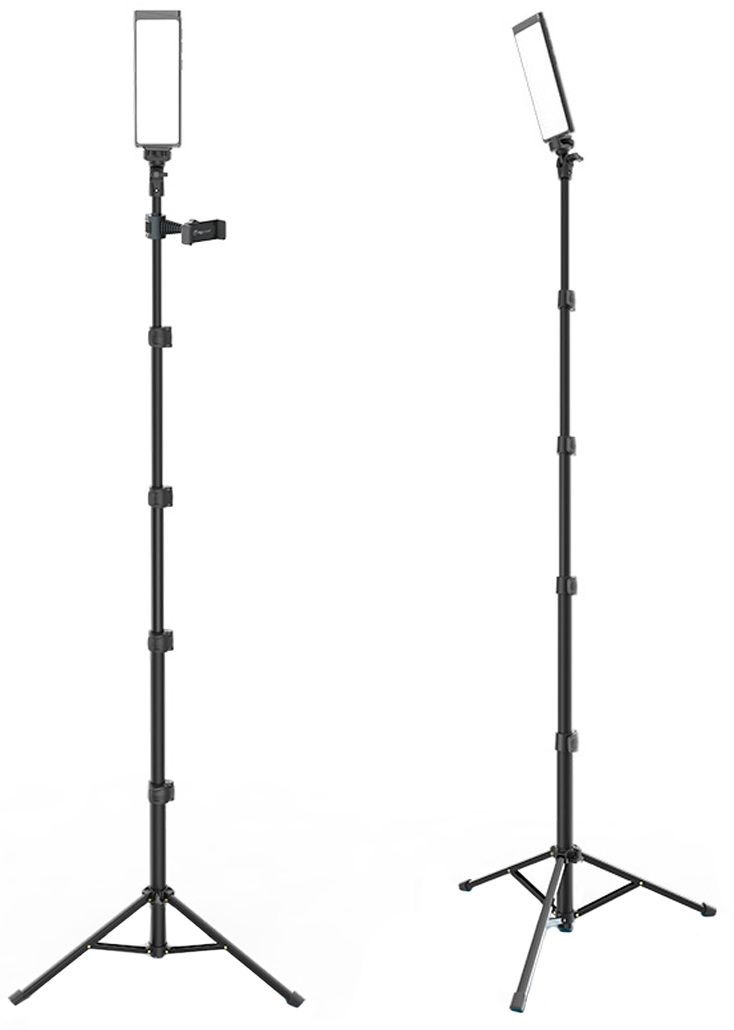 Left View: Digipower - PRO2 - Two Point Lighting Set - Two 180 LED Lights + Two Pro Stands Kit For Home, Studio, Content Creation & Vlogging - Black