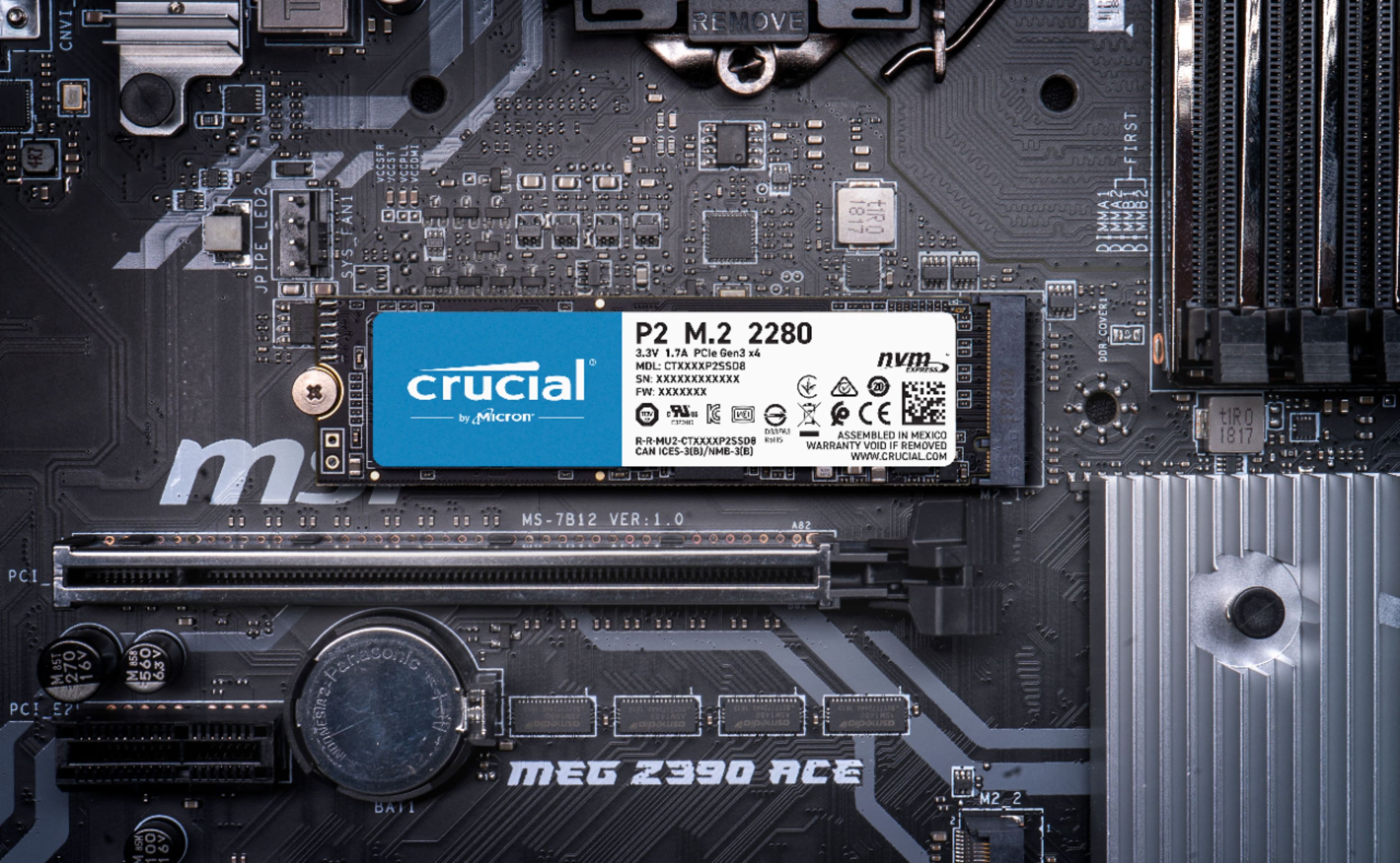 DISQUE DUR INTERNE CRUCIAL P2 M.2 NVME 2To 3D NAND PCIE CT2000P2SSD8