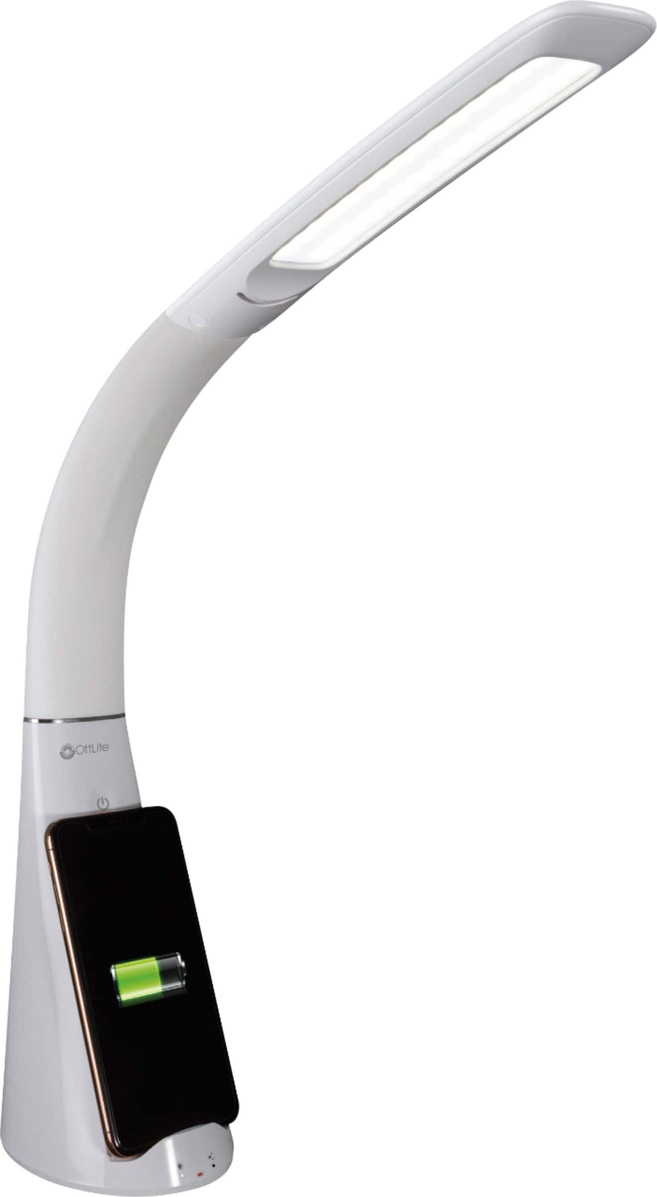 Front. OttLite - Purify LED Sanitizing Desk Lamp with SpectraClean Disinfection, 3 Brightness Settings, Wireless Qi Charging, & USB Port - White.