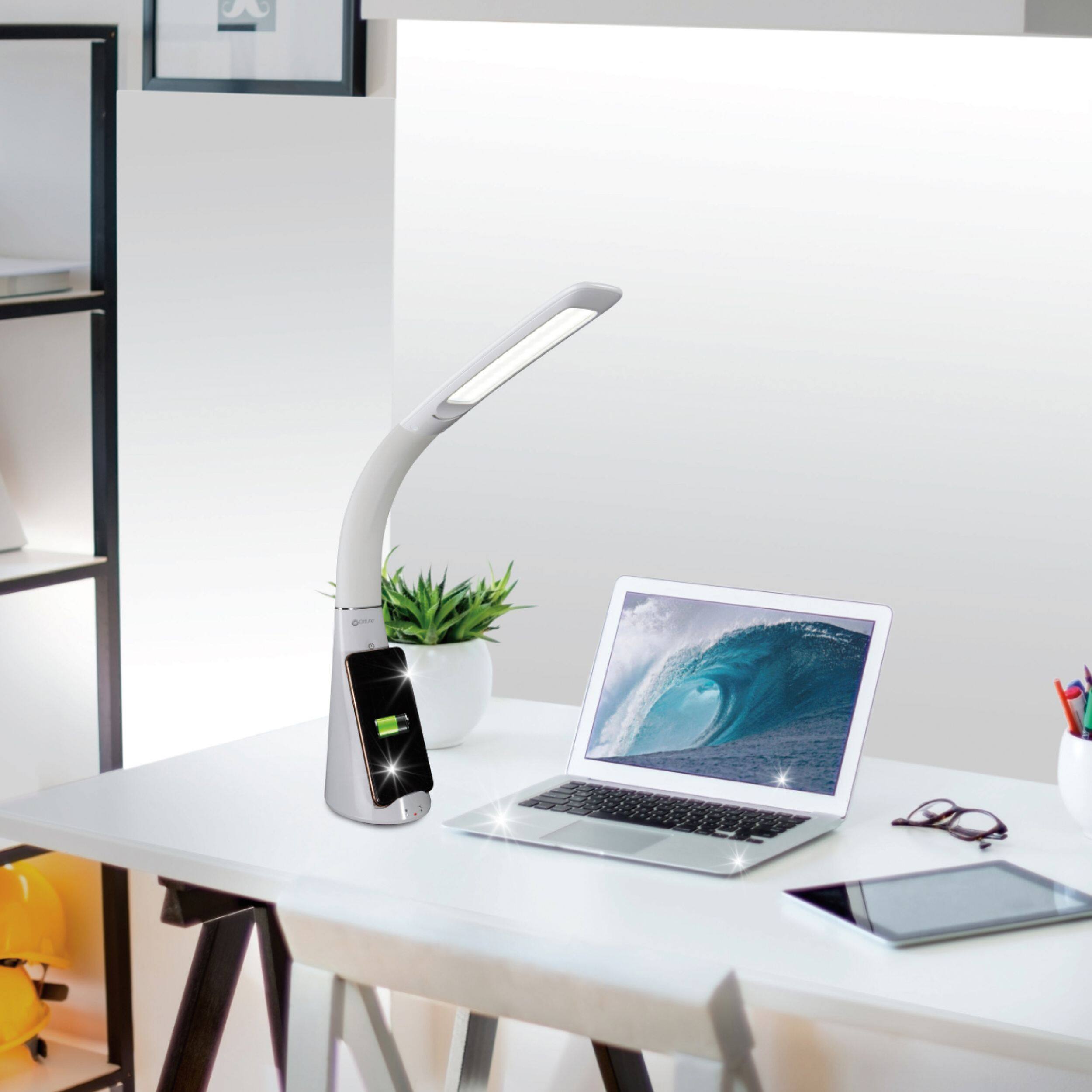 Alt View 16. OttLite - Purify LED Sanitizing Desk Lamp with SpectraClean Disinfection, 3 Brightness Settings, Wireless Qi Charging, & USB Port - White.