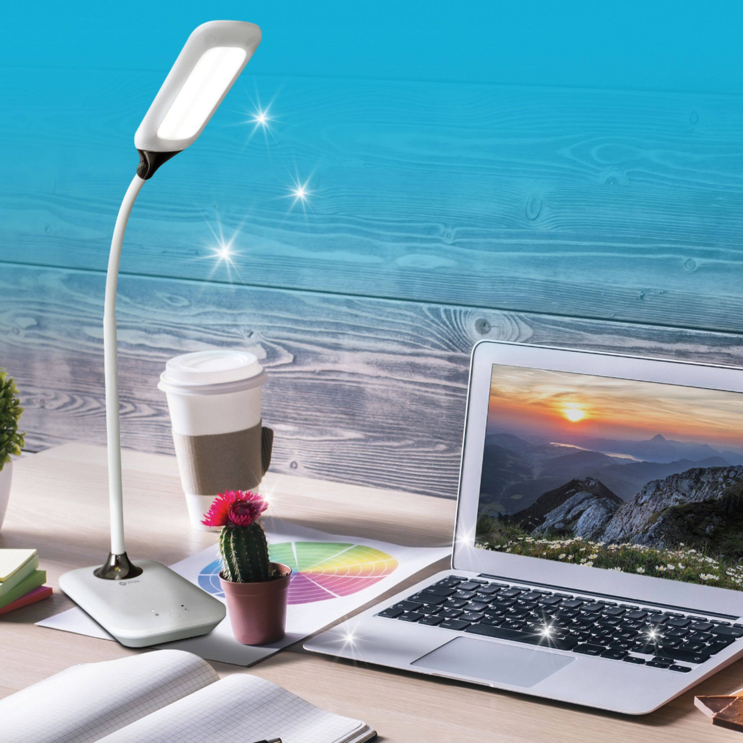 Angle. OttLite - Enhance LED Sanitizing Desk Lamp w/ SpectraClean Disinfection, 3 Brightness Settings, Touch Activated Control & USB Port - White.