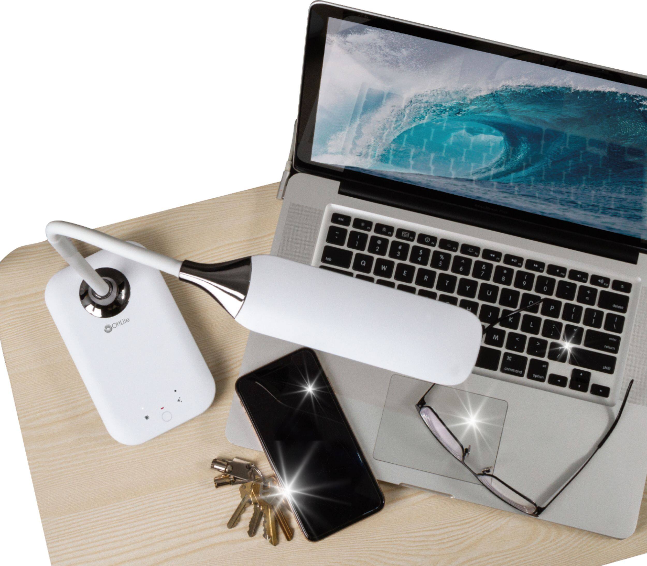 Left. OttLite - Enhance LED Sanitizing Desk Lamp w/ SpectraClean Disinfection, 3 Brightness Settings, Touch Activated Control & USB Port - White.