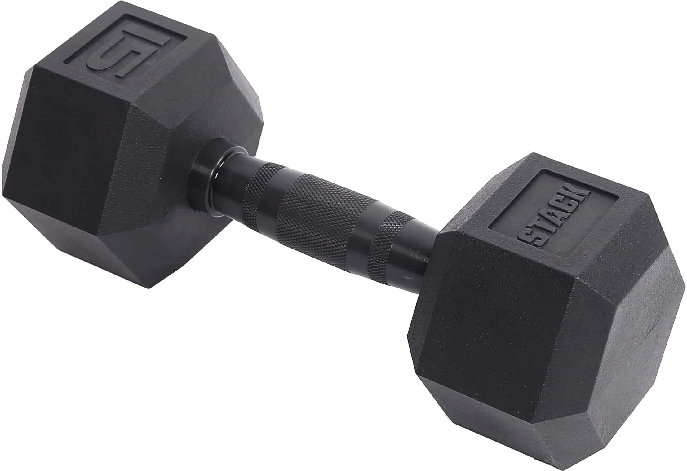 Front. Stack Fitness - 15LB Hex Dumbbell Pair - Black.