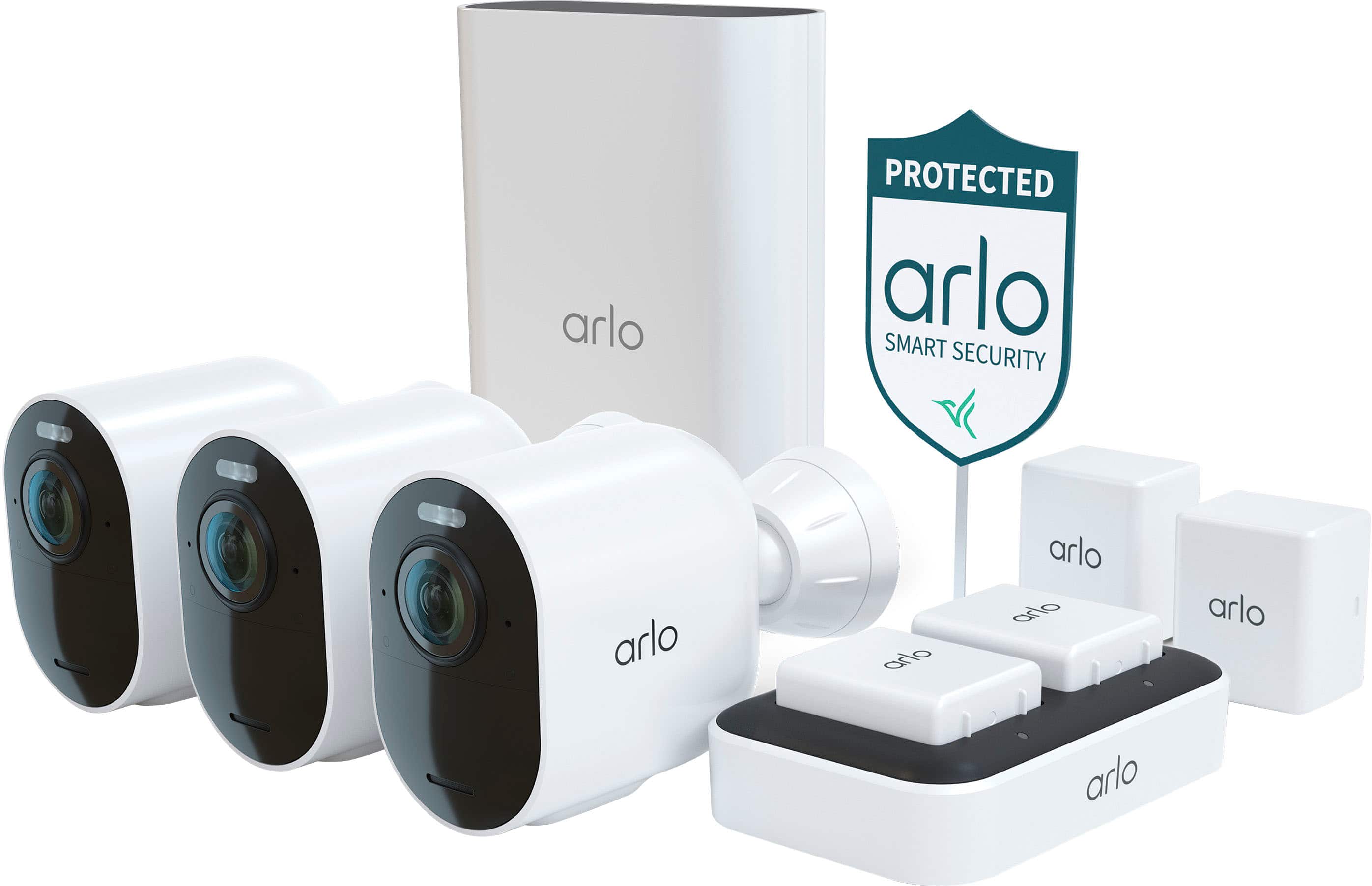 Arlo - Ultra 2 Spotlight 3-Camera Security Bundle Indoor/Outdoor Wireless 4K Security System - White - Front_Zoom