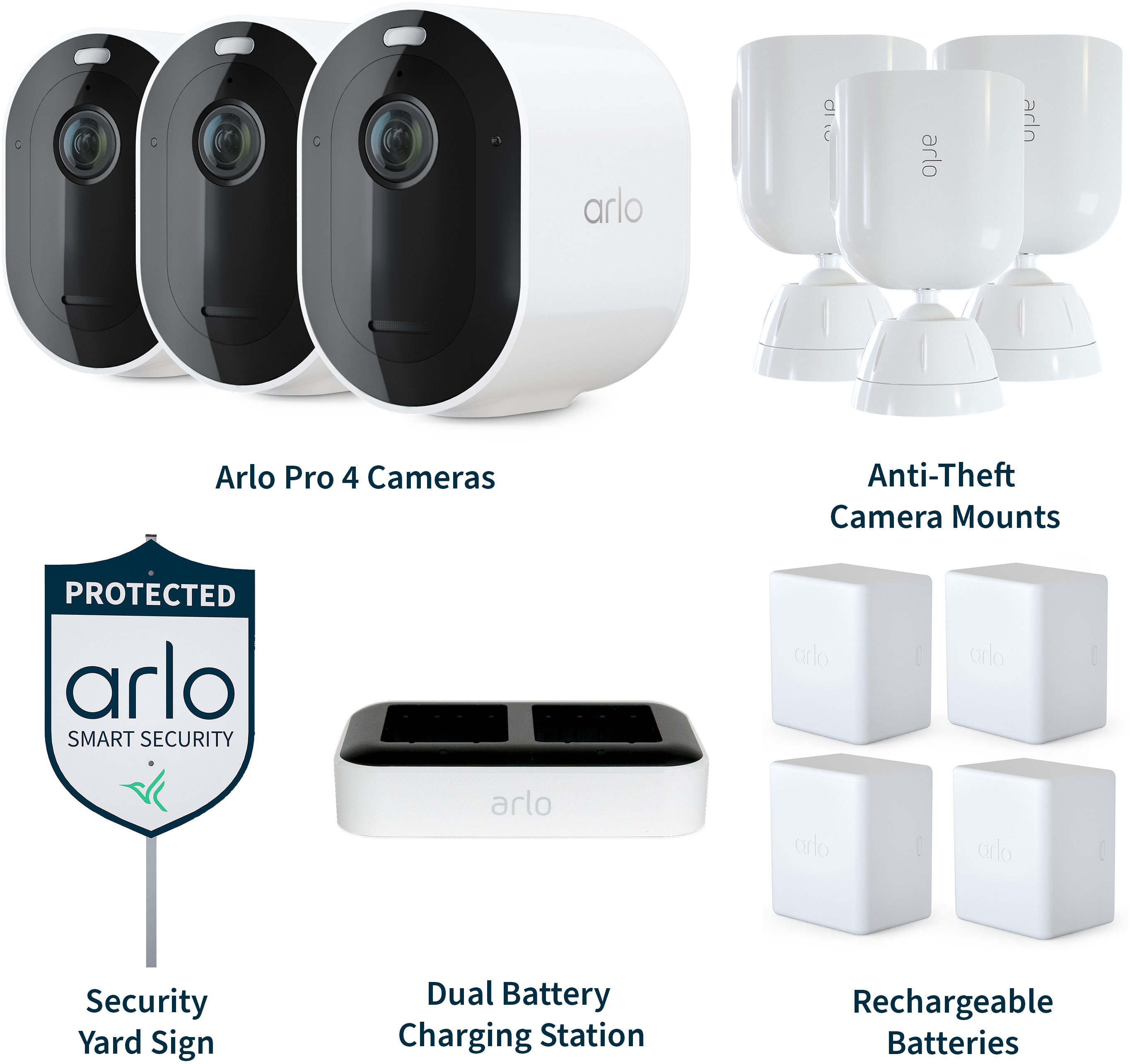 Arlo Cámara Pro 4 Spotlight – Paquete de 3 – Seguridad inalámbrica, video  2K y HDR, visión nocturna a color, audio de 2 vías, directo a WiFi, no