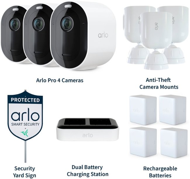 Arlo - Pro 4 Spotlight Camera Security Bundle - 3 Wire-Free Cameras Indoor/Outdoor 2K with Color Night Vision (12 pieces) - White_1