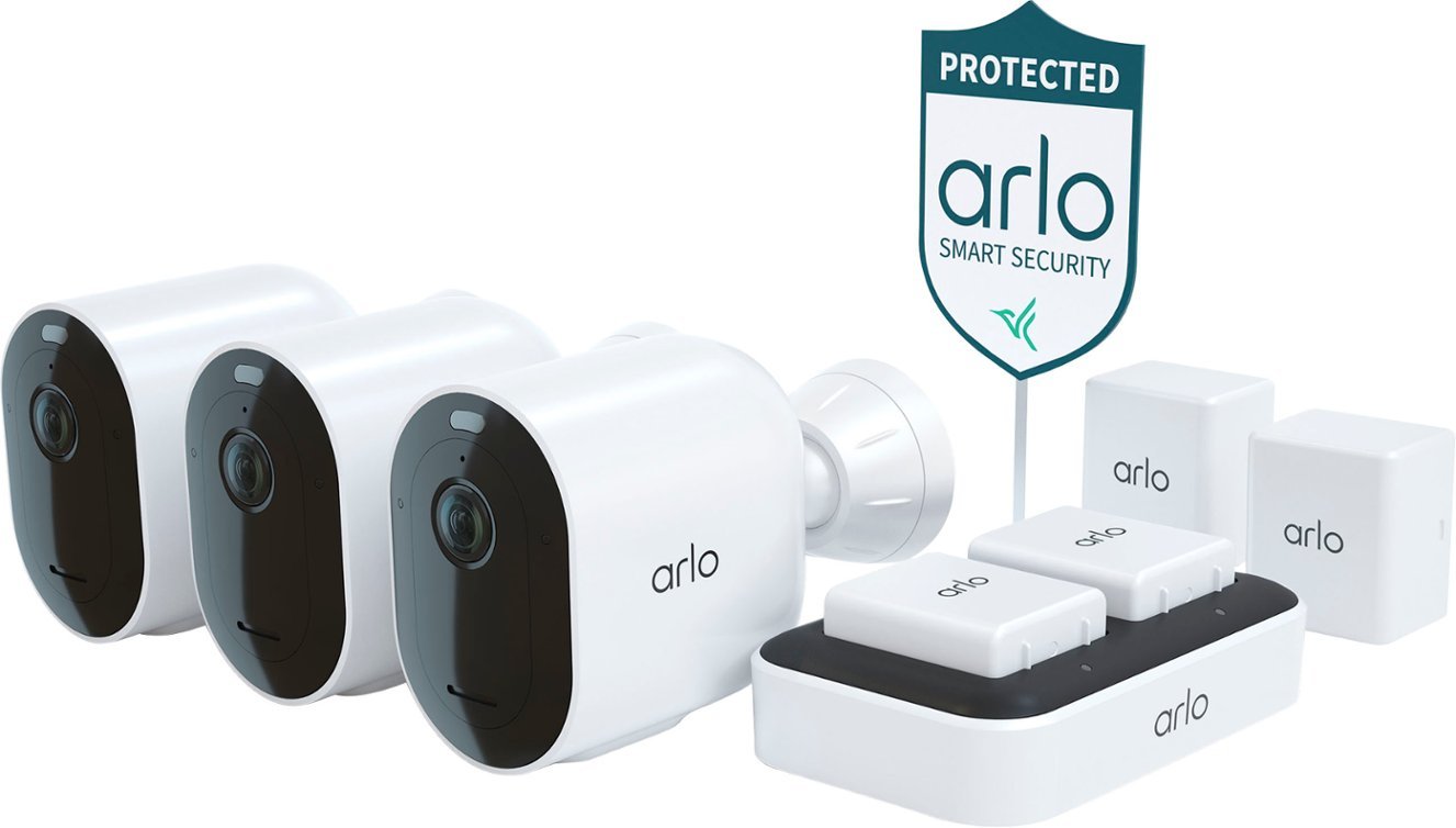 Zoom in on Angle Zoom. Arlo - Pro 4 Spotlight Camera Security Bundle - 3 Wire-Free Cameras Indoor/Outdoor 2K with Color Night Vision (12 pieces) - White.