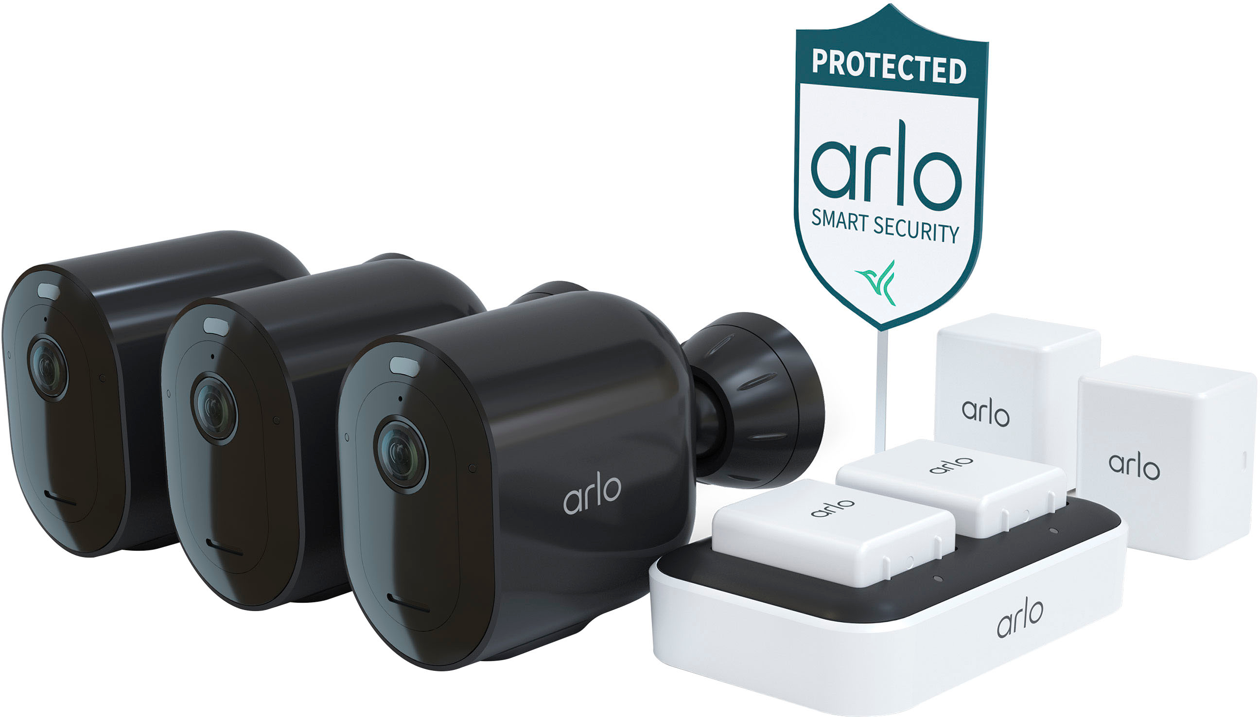 Angle View: Arlo - Pro 4 Spotlight Camera Security Bundle - 3 Wire-Free Cameras Indoor/Outdoor 2K with Color Night Vision (12 pieces) - Black