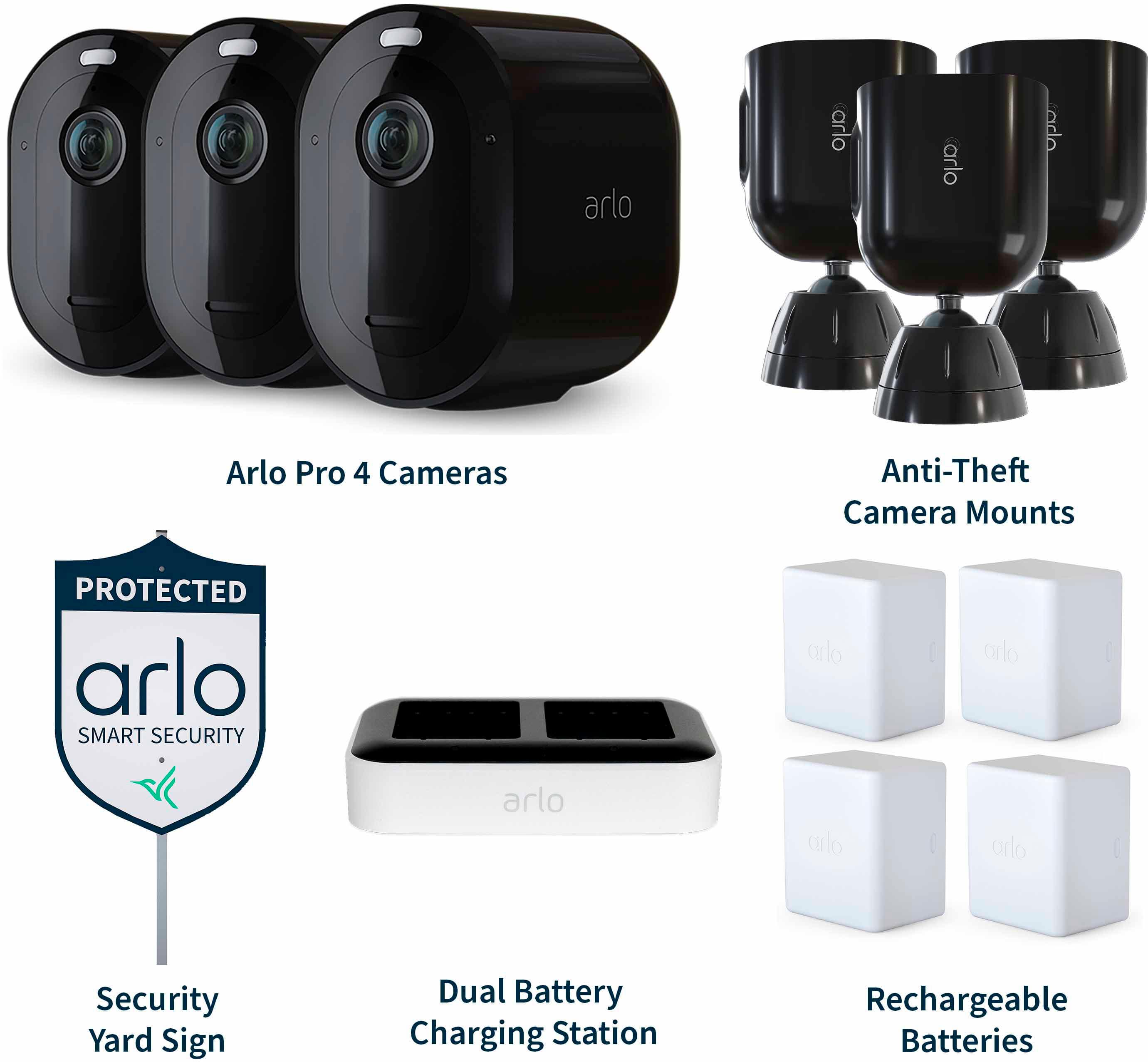 Alt View 11. Arlo - Pro 4 Spotlight Camera Security Bundle - 3 Wire-Free Cameras Indoor/Outdoor 2K with Color Night Vision (12 pieces) - Black.