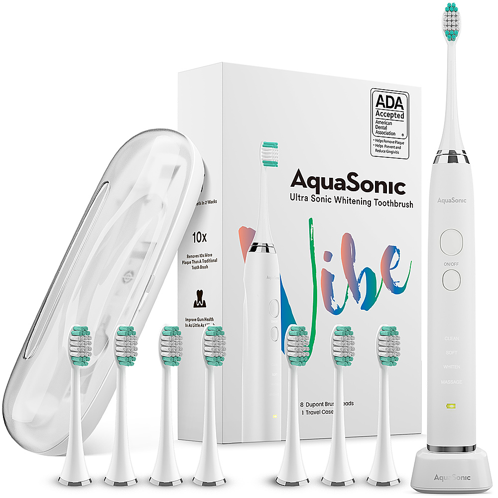 Angle View: AquaSonic - Vibe Series Rechargeable Electric Toothbrush - Optic White