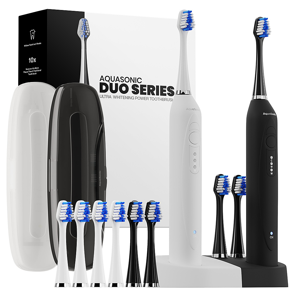 Angle View: AquaSonic - Duo Series Rechargeable Electric Toothbrush Set - White/Satin Black