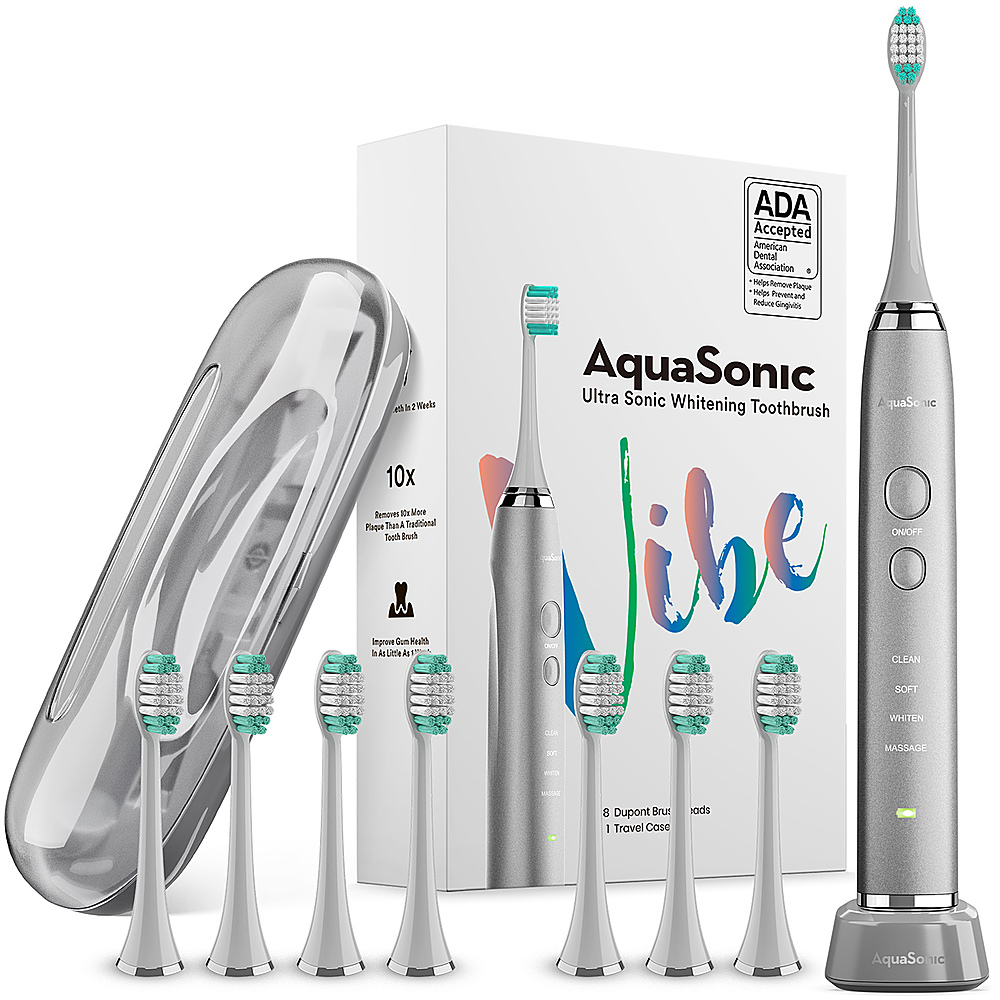 Angle View: AquaSonic - Vibe Series Rechargeable Electric Toothbrush - Charcoal Metallic