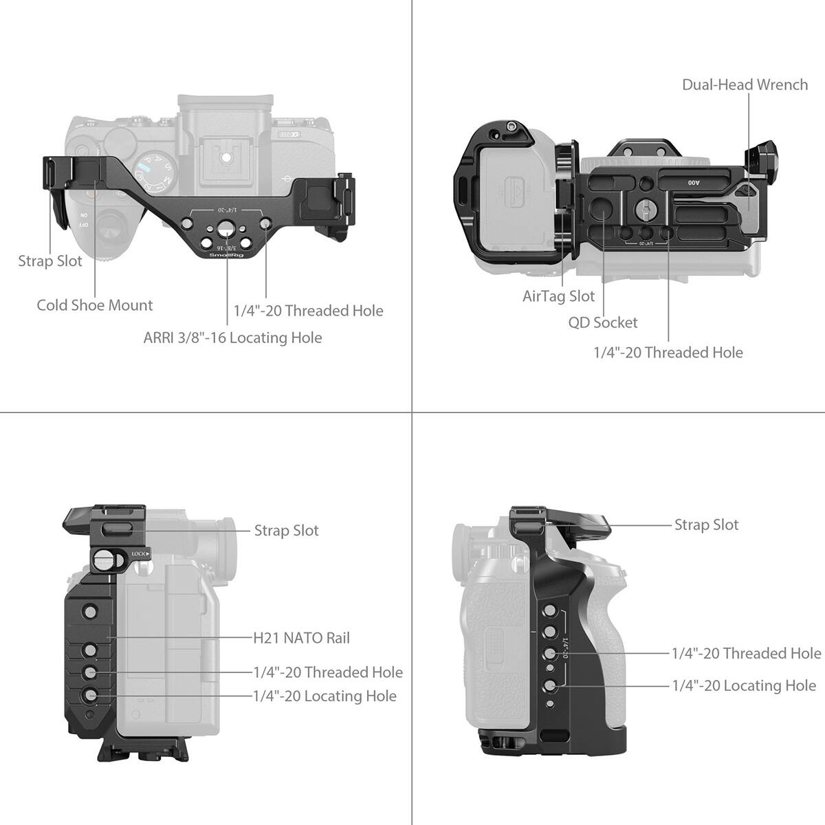 Dual-Head Wrench  
18.30  
1A  
Strap Slot  
Cold Shoe Mount  
1/4"-20 Threaded Hole  
ARRI 3/8"-16 Locating Hole  
AirTag Slot  
QD Socket  
1/4"-20 Threaded Hole  
Strap Slot  
Strap Slot  
LNAS  
H21 NATO Rail  
1/4"-20 Threaded Hole  
1/4"-20 Locating Hole  
1/4"-20 Threaded Hole  
1/4"-20 Locating Hole