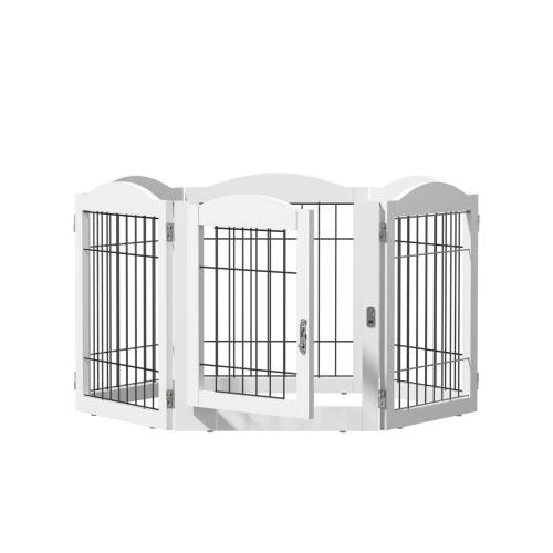 Alt View 1. Winado - 122x24in Freestanding Pet Dog Gate with Walk Through Door Foldable Pet Safety Fence for Indoor Stairs Doorways Fireplace - White.
