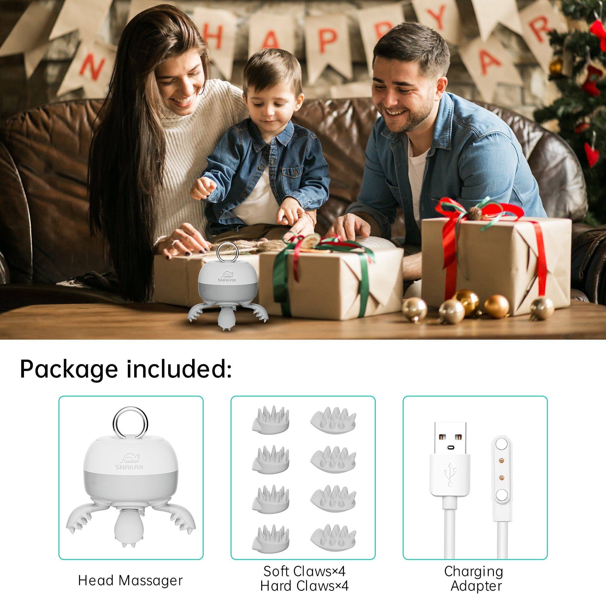 Happy New Year! Package included: Head Massager Soft Clawsx4 Hard Clawsx4 Charging Adapter