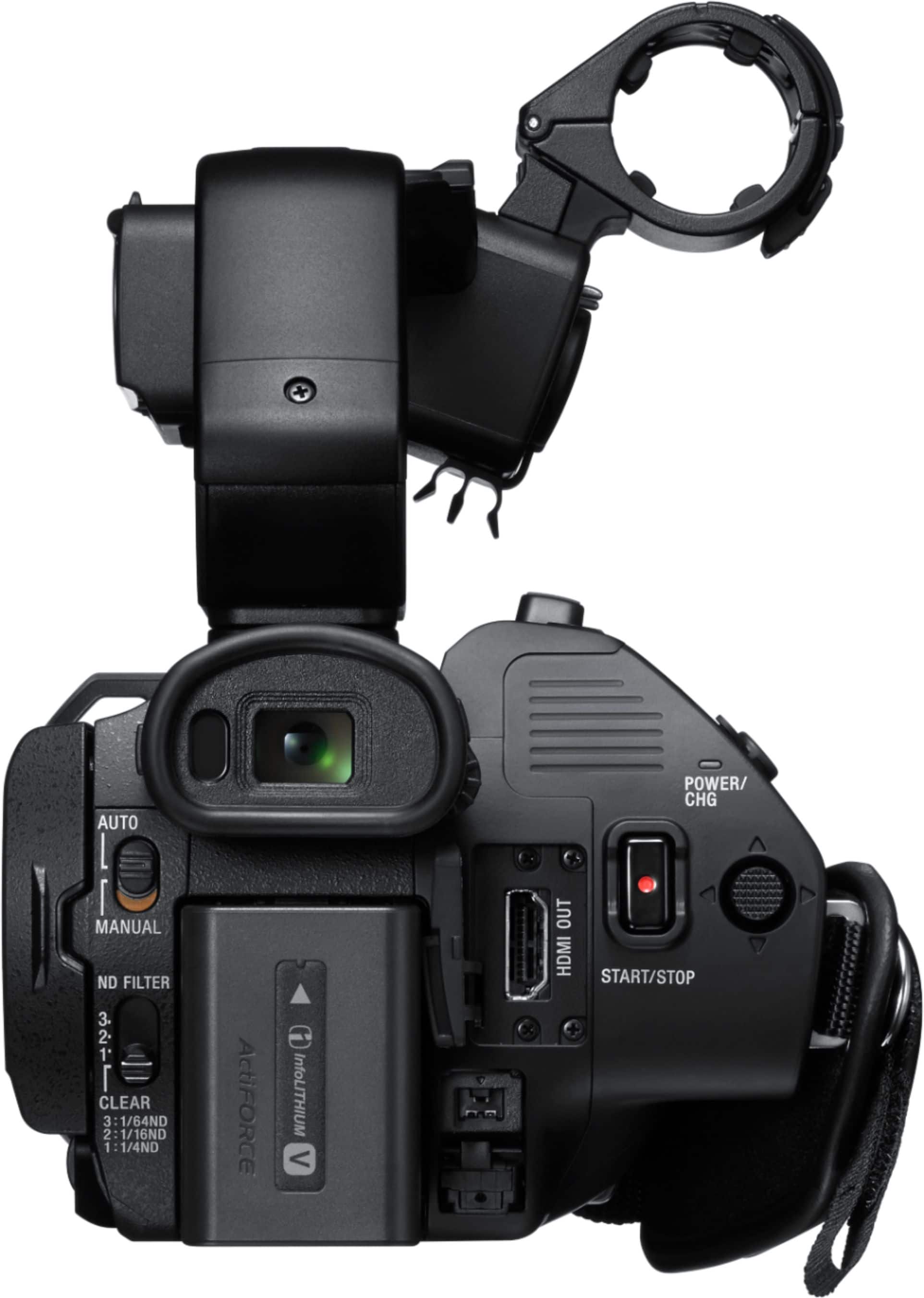 Back. Sony - NXCAM 4K Compact HDR Camcorder with 1" Exmor sensor - Black.
