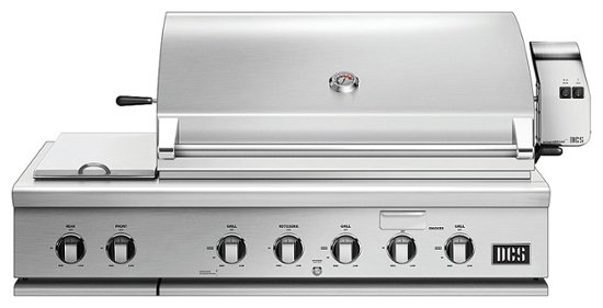 Angle. DCS by Fisher & Paykel - 48" Series 7 Grill with Integrated Side Burners, Natural Gas - Brushed Stainless Steel.